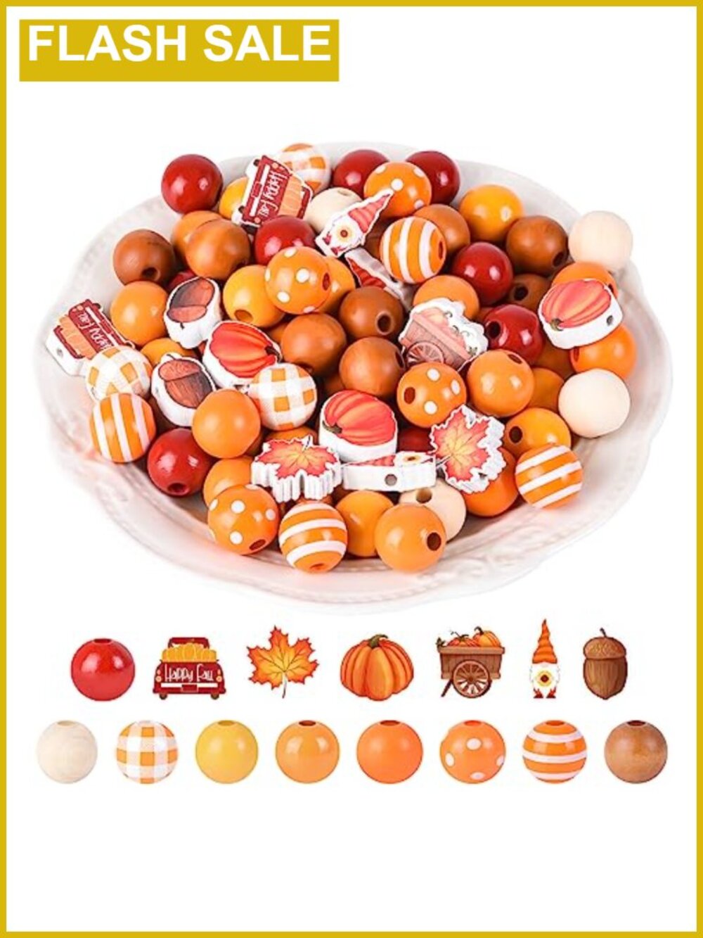 240 Wooden Beads Fall Thanksgiving Pumpkin Maple Leaf Gnome